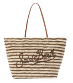 Borsa Tote Crochet a righe beige e marroni con logo ricamato Saint Barth