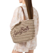Borsa Tote Crochet a righe beige e marroni con logo ricamato Saint Barth - immagine 2